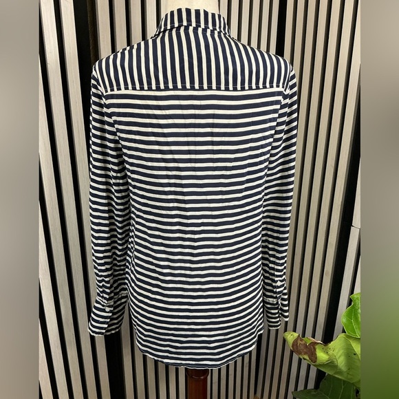J. Crew Navy and Cream Striped Silk Shirt Sz S - Picture 5 of 5